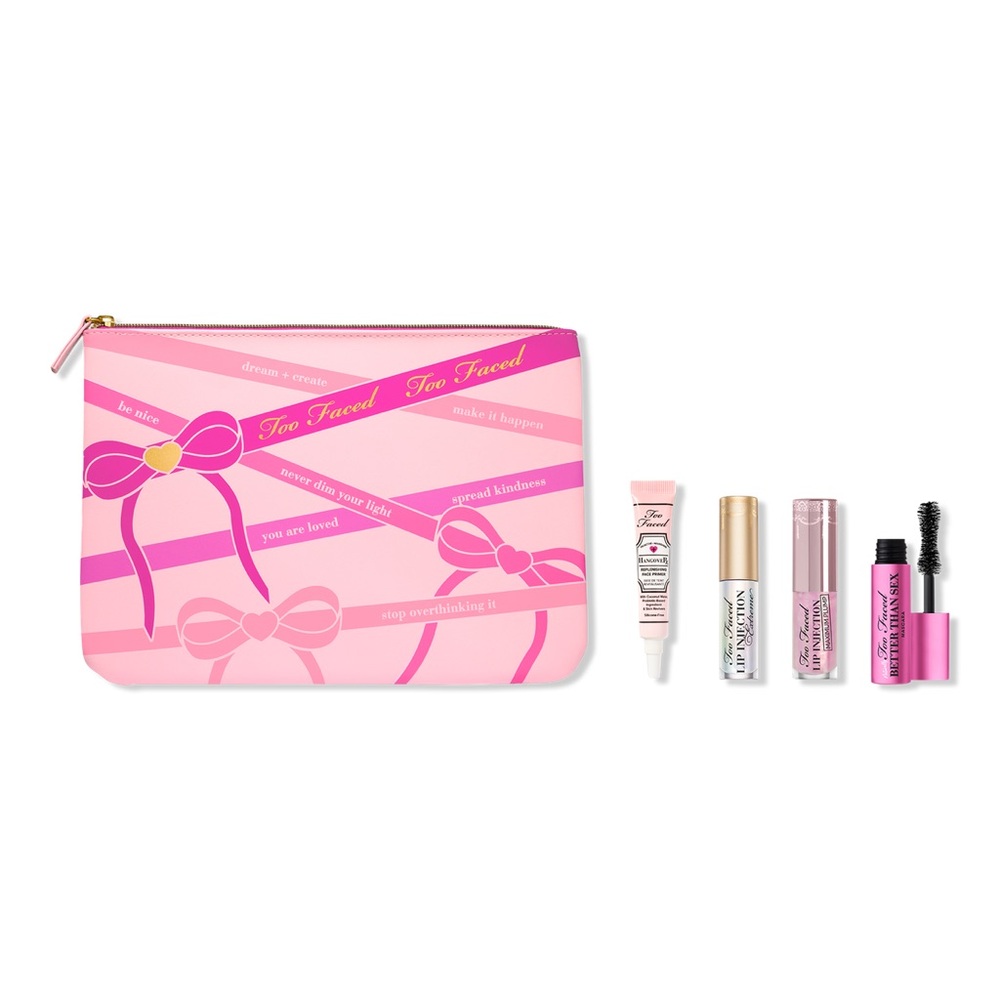 Too Faced deluxe mini travel makeup sample size with cosmetic pouch bag